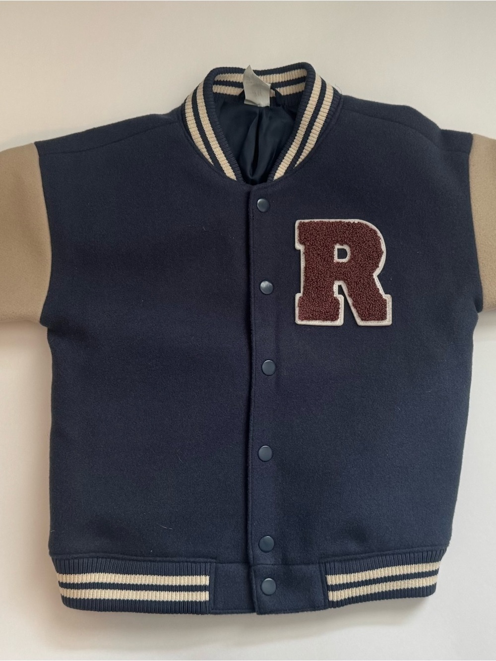 H&M Kids Varsity Letterman Jacket Navy Tan Size 2T